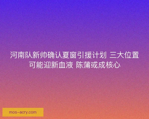 河南队新帅确认夏窗引援计划 三大位置可能迎新血液 陈蒲或成核心
